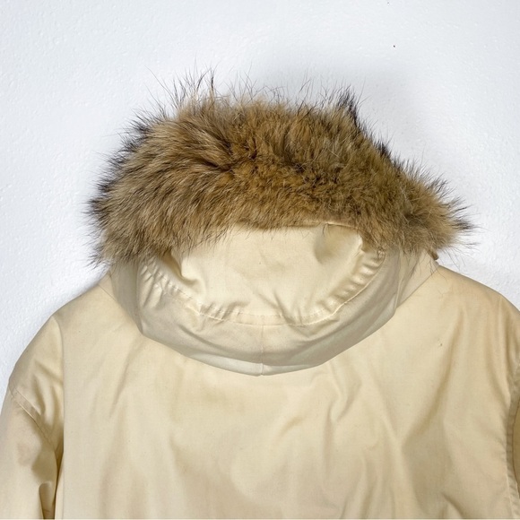 VTG Woolrich Sz. L Down Puffer Coat, plaid wool blend lining, faux fur trim hood - Picture 9 of 12